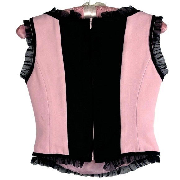 MOSCHINO CHEAP AND CHIC FRENCH MAID PINK BLACK RUFFLE TRIM FEMININE BUSTIER TOP - Picture 4 of 12